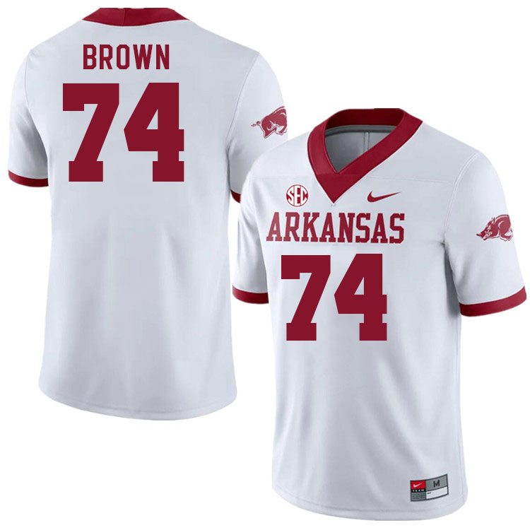 Men #74 Luke Brown Arkansas Razorback College Football Jerseys Stitched Sale-Alternate White - Click Image to Close